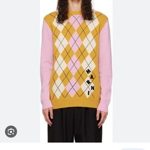 Marni yellow and pink argyle sweater